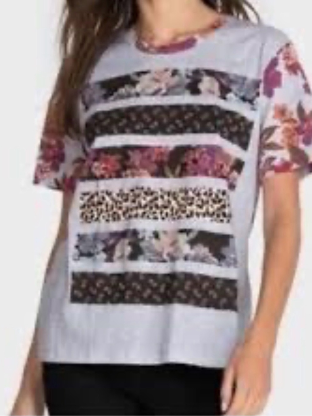 Johnny Was XS Floral Patchwork T-Shirt – Gray Pima Cotton Floral & Paisley Boho